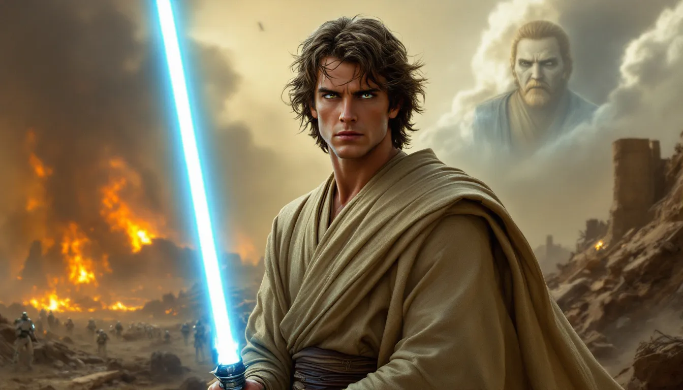 Anakin Skywalker in a heroic pose during the Clone Wars.